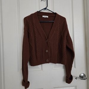 Hooked Up by IOT Chocolate Cable Knit Cardigan